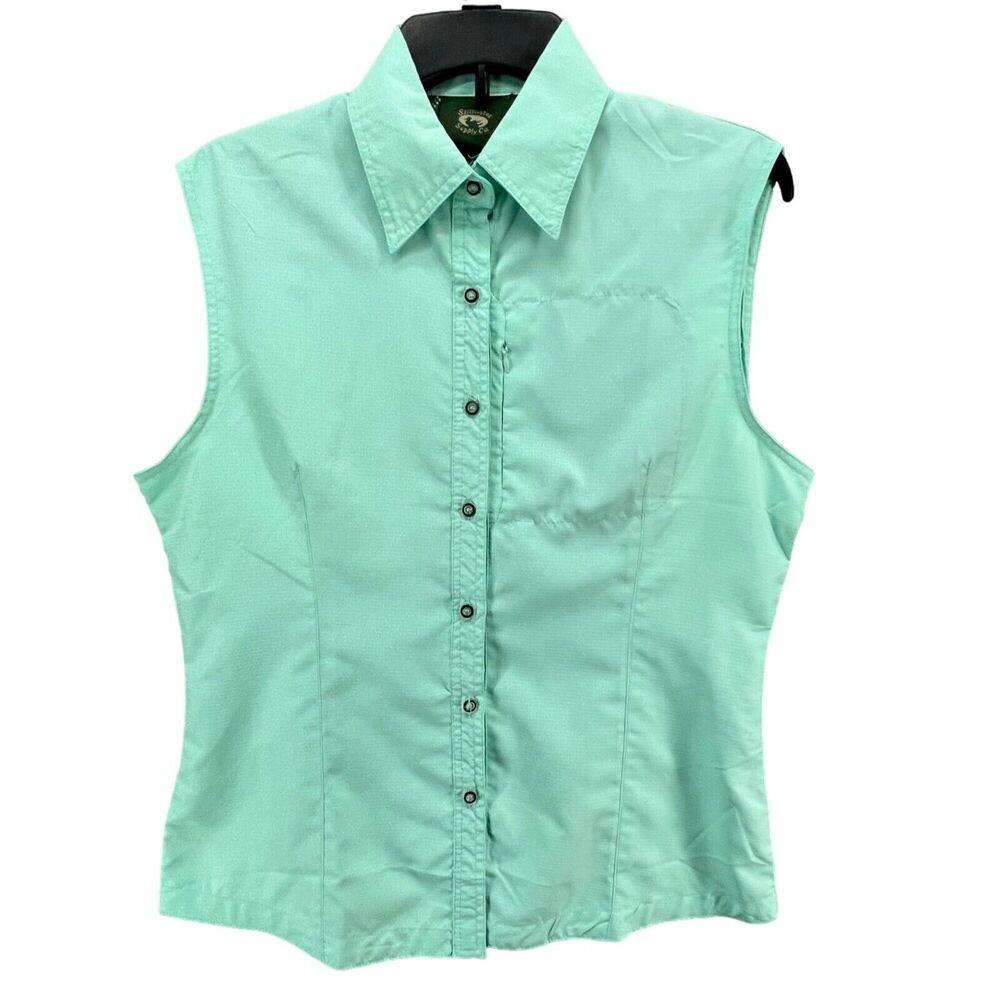Stillwater Supply Top Womens M Aqua Green Ripstop Outdoor UPF Sleeveless Shirt‎